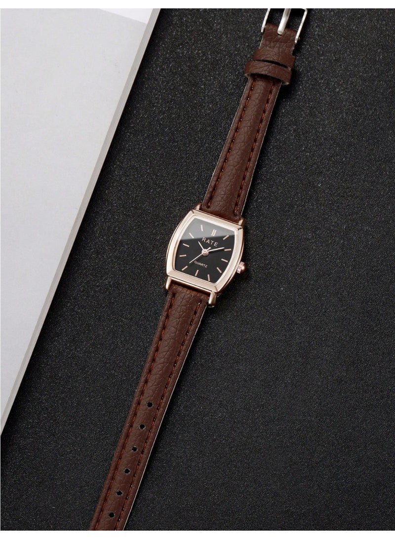 طقم ساعة نسائية أنيقة مع إسوارة بتصميم أنثوي كلاسيكي - Image 2